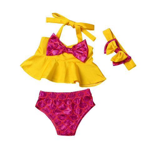 Kids Girl Top Briefs Headband 3PCS Set swimming suit for Girls Swimwear Bikini Suit  #EW