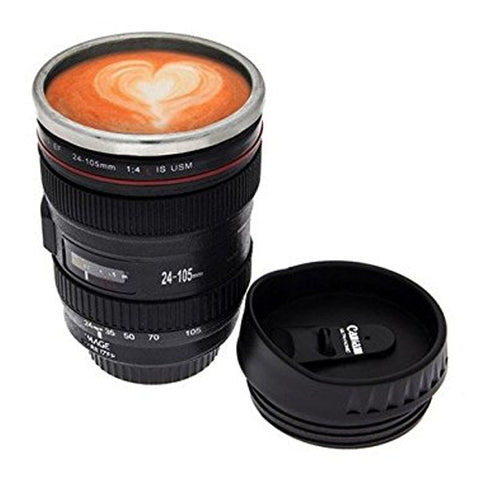 SLR Camera Lens Stainless Steel Travel Coffee Mug with Leak-Proof Lid